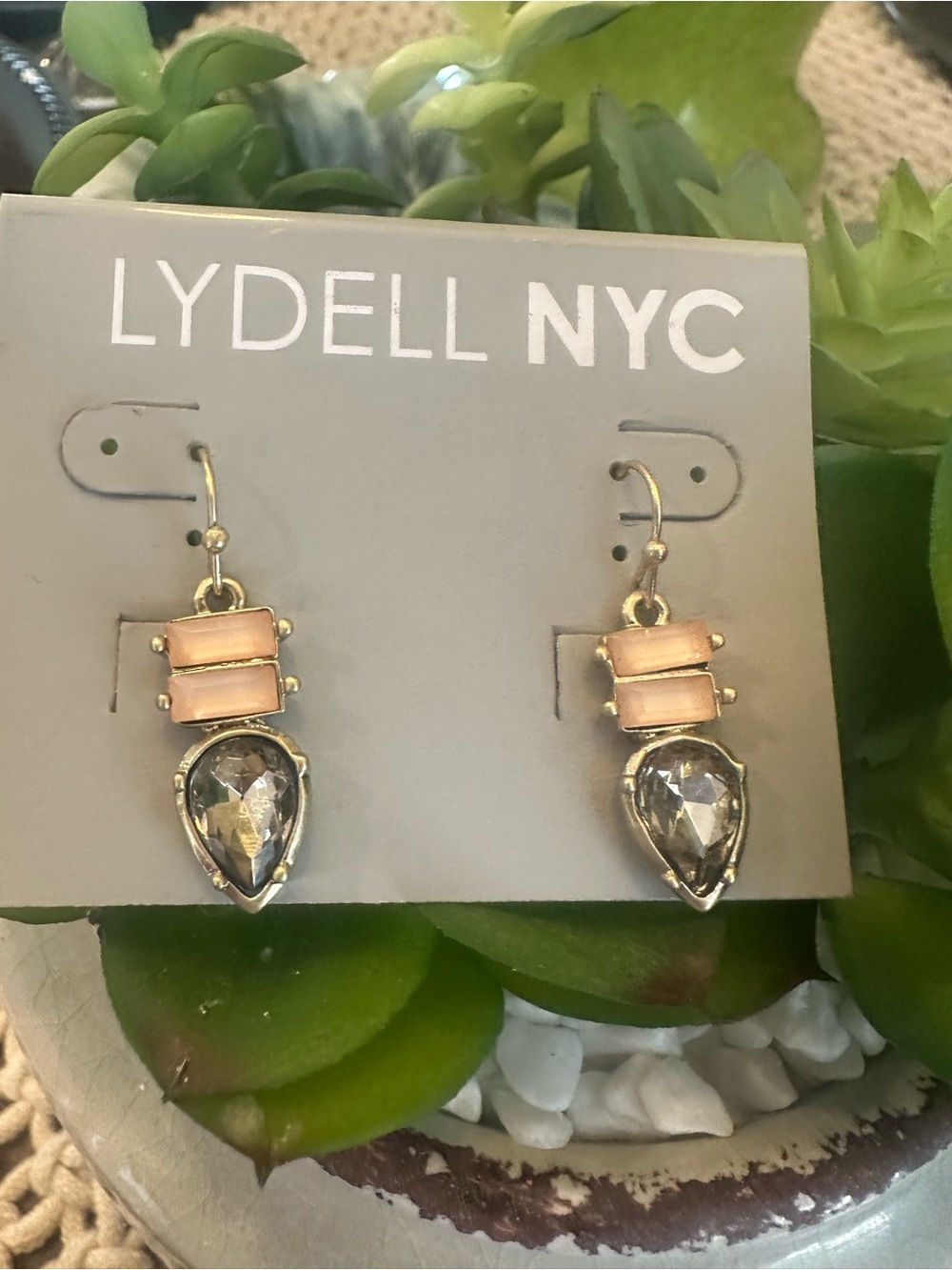 NWT Lydell NYC Multi-Stone Geometric Drop Earrings Pink Grey